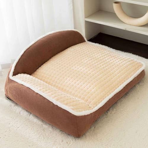 Plüsch Hundebett, Hundesofa, Flauschiges Katzenbett, Haustierbett Mit Abnehmbarem Und Waschbar Bezug Für Kleine,Mittlere,Große Hunde & Katzen,Braun,L von PJDDP