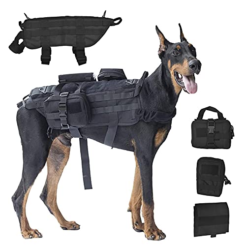 Taktisches Hundegeschirr Mit Taschen, Diensthundeweste Mit Rucksack Für Spaziergänge, Wandertraining, Arbeitshunde-MOLLE-Weste Mit Klettverschluss-Einsätzen, Militärisches Hundegeschirr ,Schwarz,L Taktisches Hundegeschirr Mit Taschen, Diensthundeweste Mit Rucksack Für Spaziergänge, Wandertraining, Arbeitshunde-MOLLE-Weste Mit Klettverschluss-Einsätzen, Militärisches Hundegeschirr ,Schwarz,L von PJDDP