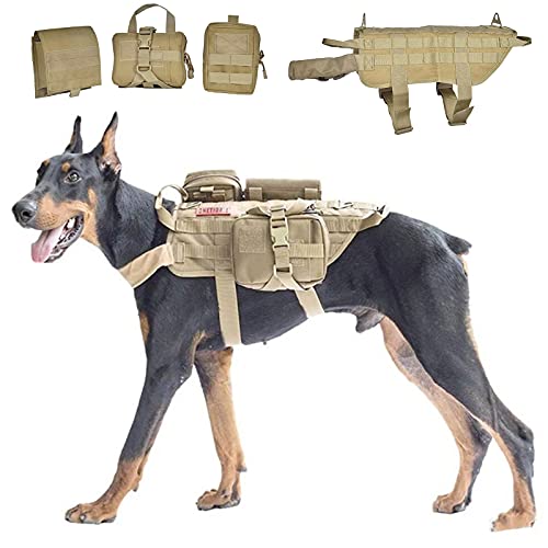 Taktisches Hundegeschirr Mit Taschen, Diensthundeweste Mit Rucksack Für Spaziergänge, Wandertraining, Arbeitshunde-MOLLE-Weste Mit Klettverschluss-Einsätzen, Militärisches Hundegeschirr ,Braun,XL Taktisches Hundegeschirr Mit Taschen, Diensthundeweste Mit Rucksack Für Spaziergänge, Wandertraining, Arbeitshunde-MOLLE-Weste Mit Klettverschluss-Einsätzen, Militärisches Hundegeschirr ,Braun,XL von PJDDP