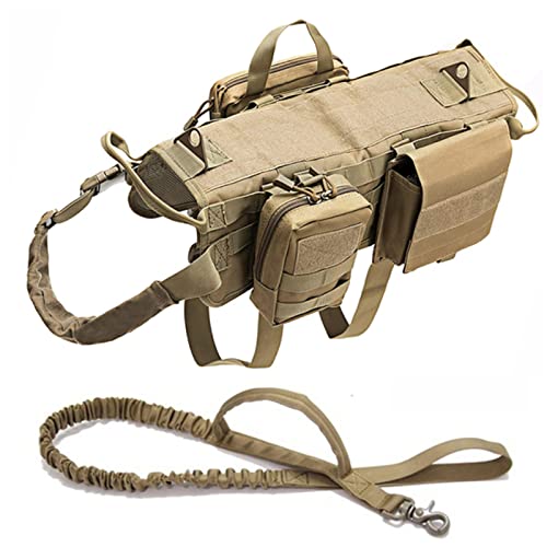 PJDDP Taktisches Hundegeschirr Mit Taschen Und Bungee-Hundeleine, Diensthundeweste Mit Rucksack Für Spaziergänge, Wandertraining, Arbeitshunde-MOLLE-Weste, Militär-Hundegeschirr,Braun,XL PJDDP Taktisches Hundegeschirr Mit Taschen Und Bungee-Hundeleine, Diensthundeweste Mit Rucksack Für Spaziergänge, Wandertraining, Arbeitshunde-MOLLE-Weste, Militär-Hundegeschirr,Braun,XL von PJDDP