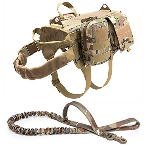 Taktisches Hundegeschirr Mit Taschen Und Bungee-Hundeleine, Diensthundeweste Mit Rucksack Für Spaziergänge, Wandertraining, Arbeitshunde-MOLLE-Weste, Militär-Hundegeschirr,Cp,XL von PJDDP