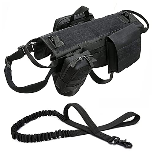 PJDDP Taktisches Hundegeschirr Mit Taschen Und Bungee-Hundeleine, Diensthundeweste Mit Rucksack Für Spaziergänge, Wandertraining, Arbeitshunde-MOLLE-Weste, Militär-Hundegeschirr,Schwarz,XL PJDDP Taktisches Hundegeschirr Mit Taschen Und Bungee-Hundeleine, Diensthundeweste Mit Rucksack Für Spaziergänge, Wandertraining, Arbeitshunde-MOLLE-Weste, Militär-Hundegeschirr,Schwarz,XL von PJDDP