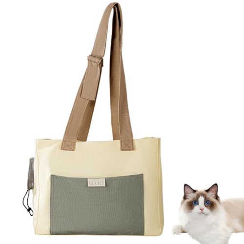 PJDDP Transportbox Für Katze Hund, Faltbare Katzentasche Transporttasche, Tragbar Hundetragetasche Transporttasche Mit Einstellbar Schultergurt Katzenbox Für Katzen Kleiner Hund Welpe,Beige von PJDDP