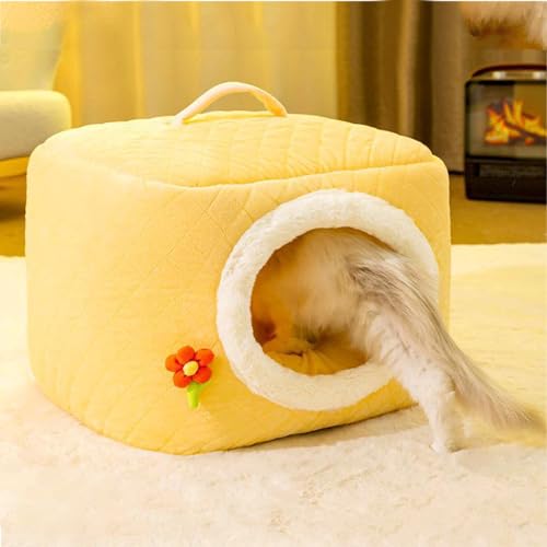 PJDDP Warmes Katzenbett, Katze Schlafhaus Innen Tragbares Katzenhaus Gemütliche Katzenhöhle Oder Plüschhundbett Weich 2-In-1-Katzenzelt-Katzensofa,Gelb PJDDP Warmes Katzenbett, Katze Schlafhaus Innen Tragbares Katzenhaus Gemütliche Katzenhöhle Oder Plüschhundbett Weich 2-In-1-Katzenzelt-Katzensofa,Gelb von PJDDP