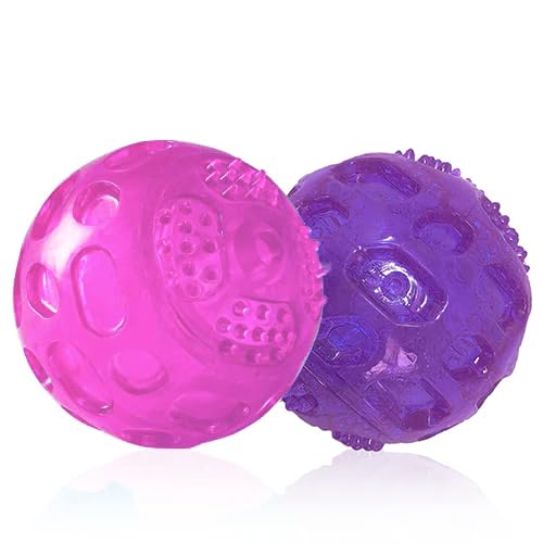 PJDH Quietschende Hundespielzeugbälle für mittelgroße Rassen, unzerstörbare Hundebälle zum Spielen, Apportieren und Apportieren, langlebig, aggressive Kauer, 2 Stück, rot + lila, 7,6 cm PJDH Quietschende Hundespielzeugbälle für mittelgroße Rassen, unzerstörbare Hundebälle zum Spielen, Apportieren und Apportieren, langlebig, aggressive Kauer, 2 Stück, rot + lila, 7,6 cm von PJDH