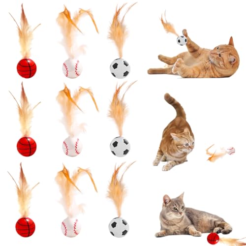 PJHAJH 9 x Katzenspielzeugbälle, interaktives Federball-Spielzeug, federnde Schwänze, Spielzeug für Indoor-Katzen, Federball, Katzenspielzeug für spannendes Spielen und Trainieren PJHAJH 9 x Katzenspielzeugbälle, interaktives Federball-Spielzeug, federnde Schwänze, Spielzeug für Indoor-Katzen, Federball, Katzenspielzeug für spannendes Spielen und Trainieren von PJHAJH