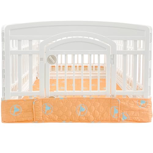PJYuCien Hunde-Laufgitter-Bodenpolster, kombiniert Zaun-Stabilisierung und Urinier-Pad-Funktionen, passend für 91,4 cm 4 Paneele, Kunststoff-Haustier-Laufstall, Orange / Blau (Hinweis: Laufgitter von PJYuCien