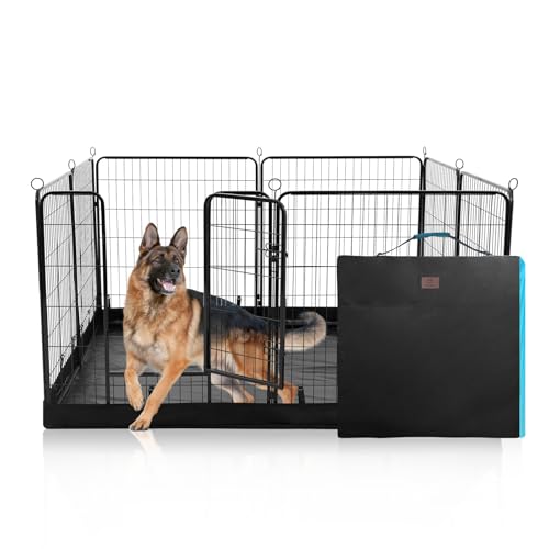 PJYuCien Quadratischer, robuster Hunde-Laufstall plus Aufbewahrungstasche für Camping mit Boden – für 8 Paneele, 81,3 cm hoch, robuster Hundezaun, Welpengehege für mittelgroße und kleine Hunde, PJYuCien Quadratischer, robuster Hunde-Laufstall plus Aufbewahrungstasche für Camping mit Boden – für 8 Paneele, 81,3 cm hoch, robuster Hundezaun, Welpengehege für mittelgroße und kleine Hunde, von PJYuCien