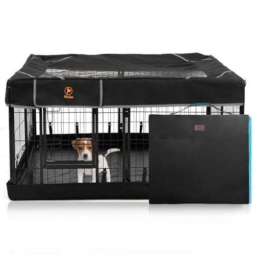 PJYuCien Quadratischer Hunde-Laufstall mit Bodenpolster und oberer Abdeckung, passend für 8 Paneele, 61 cm breit, Metall-Hundezaun, quadratisch, 121,9 x 121,9 cm, robuster Welpen-Laufstall PJYuCien Quadratischer Hunde-Laufstall mit Bodenpolster und oberer Abdeckung, passend für 8 Paneele, 61 cm breit, Metall-Hundezaun, quadratisch, 121,9 x 121,9 cm, robuster Welpen-Laufstall von PJYuCien