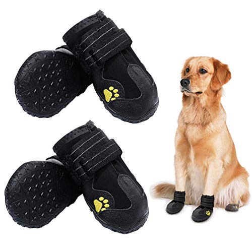 PK.ZTopia Hundestiefel, wasserdichte Hundestiefel, Outdoor-Schuhe, für mittelgroße bis große Hunde mit zwei reflektierenden Befestigungsgurten und robuster rutschfester Sohle (schwarz, 4 Stück) von PK.ZTopia