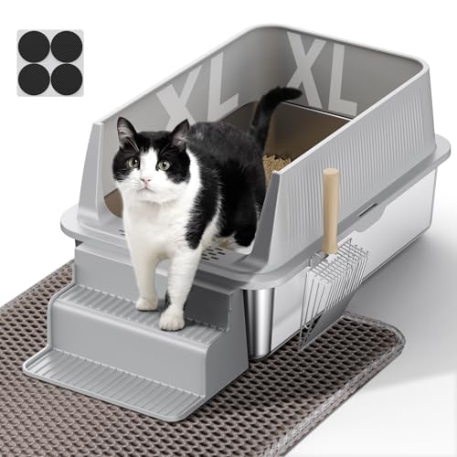 PKBD Katzentoilette aus Edelstahl, große Katzentoilette mit abnehmbarem Gehäuse, inklusive großer Katzentoilette, Metall-Katzentoilettenschaufel und Treppe für ältere Katzen, geeignet für alle Katzen PKBD Katzentoilette aus Edelstahl, große Katzentoilette mit abnehmbarem Gehäuse, inklusive großer Katzentoilette, Metall-Katzentoilettenschaufel und Treppe für ältere Katzen, geeignet für alle Katzen von PKBD