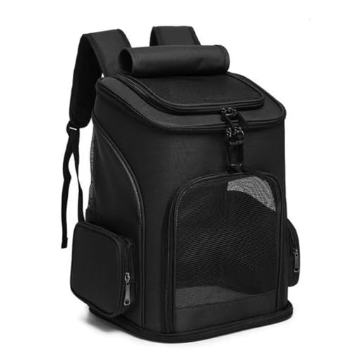 Haustier-Tragerucksack mit Netzfenstern, grau, faltbares Design, verstellbare Gurte, 42 cm x 33 cm x 27 cm (Schwarz) von PKIMKM