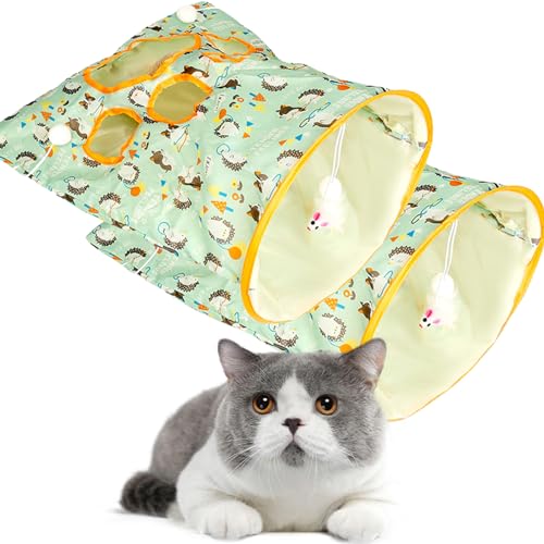 Katzentunnel Tasche, Cat Tunnel Bag, Zusammenklappbare Tunnel für Indoor-Katzen, Tunnel Taschen Haustier Spielzeug mit Plüschball, Lustige Katzen Spieltunnel, Haustier Interaktives Spielzeug(grün) von PKKP