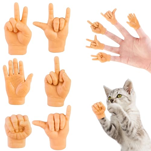 PKKP 6Pcs Mini Hände Für Katzen, TPR-Material Mini Hände Für Katzenpfoten, Kleine Hände Fingerpuppe Set, Streichspielzeug Zaubertrick Für Katze/Kinder von PKKP