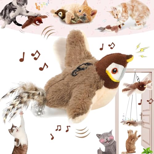PKKP Interaktives Katzenspielzeug Selbstbeschäftigung, Katzenspielzeug Vogel Flattern mit 3 Modi, Wiederaufladbar Flapping Bird Cat Toy, Katzenspielzeug Vogel Flattern mit Flügeln Schlagen (Vogel) von PKKP