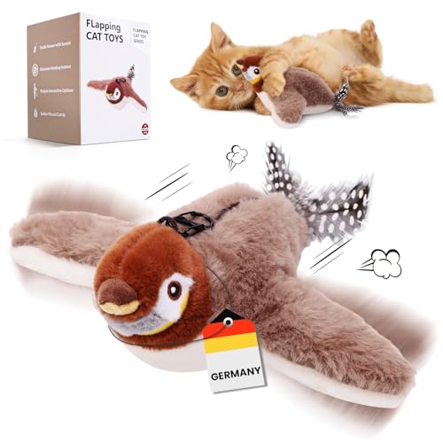 PKKP Katzenspielzeug Vogel Flattern, Interaktives Katzenspielzeug Selbstbeschäftigung Vogel mit Flügeln Schlagen, USB Aufladung Elektrisches Vogelspielzeug für Katzen von PKKP