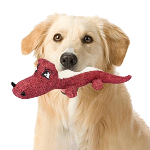 PKKP Quietschende Spielzeug, Interaktives Krokodilform Plüsch Hunde Kauspielzeug, Langlebiges Hundespielzeug Quietschend, Hundespielzeug Unzerstörbar (Rot) von PKKP