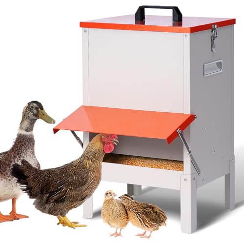PKNYBZH Automatischer Hühner-Futterspender und Enten-Futterspender für Hühner, Enten, Gänse, Tauben, Hunde, Fische, Katzen, 22,7 kg, Orange von PKNYBZH