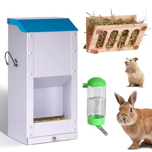 PKNYBZH Futterspender für Kaninchen, Meerschweinchen, Küken und andere Kleintiere, 2,7 kg, große Kapazität, Kaninchenfutterspender mit Heu-Futterspender und Wasserflasche, kein Tropfen für Kaninchen PKNYBZH Futterspender für Kaninchen, Meerschweinchen, Küken und andere Kleintiere, 2,7 kg, große Kapazität, Kaninchenfutterspender mit Heu-Futterspender und Wasserflasche, kein Tropfen für Kaninchen von PKNYBZH