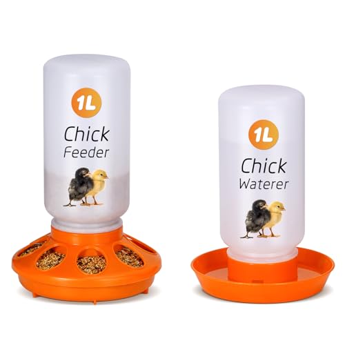 PKNYBZH Futterspender und Bewässerungs-Set, 1 l, Hühnerfutterstation und Bewässerungs-Set, Baby-Küken-Starter-Set für Geflügel, Orange, 1 l von PKNYBZH