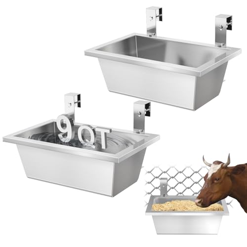 PKNYBZH Robuster Futtertrog zum Aufhängen für Vieh, 2 Stück, 9 Quart Edelstahl, zum Aufhängen, Hühnerfutterstation und Wassertrog für Hunde, Huhn, Ente, Kälber, Schafe, Schwein, Pferde, Alpakas (M) PKNYBZH Robuster Futtertrog zum Aufhängen für Vieh, 2 Stück, 9 Quart Edelstahl, zum Aufhängen, Hühnerfutterstation und Wassertrog für Hunde, Huhn, Ente, Kälber, Schafe, Schwein, Pferde, Alpakas (M) von PKNYBZH
