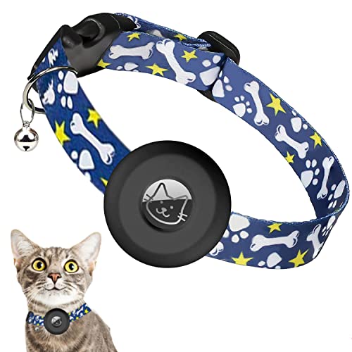 Airtag Katzenhalsband, Verstellbares Bedrucktes Airtag Katzenhalsband mit Glocke, Silikon Schutzhülle kompatibel mit Apple Airtag, Breakaway-Sicherheitsschnalle Halsbänder für Katzenkätzchen von PKQTOP