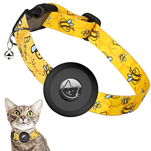 Airtag Katzenhalsband, Verstellbares Bedrucktes Airtag Katzenhalsband mit Glocke, Silikon Schutzhülle kompatibel mit Apple Airtag, Breakaway-Sicherheitsschnalle Halsbänder für Katzenkätzchen von PKQTOP