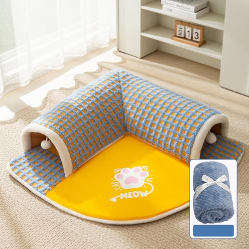 Katzenbett - Gemütliches Katzennest Bett & Schlafsack für Hauskatzen, Kätzchenbett mit Tunneldesign, Spiel- und Schlafbereich mit mehreren Eingängen, (Blau + Boluoge-Decke, L (13.2-22.05lb)) Katzenbett - Gemütliches Katzennest Bett & Schlafsack für Hauskatzen, Kätzchenbett mit Tunneldesign, Spiel- und Schlafbereich mit mehreren Eingängen, (Blau + Boluoge-Decke, L (13.2-22.05lb)) von PKRANZYHKAL