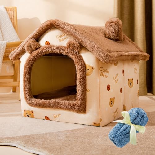Katzenhaus für drinnen und draußen, gemütliches geschlossenes Haustiernest mit Decke, Katzenhaus und Hundebett mit Dach, (brauner Teddybär + Decke, S: 40 x 32 x 32 cm(Pet Weight<3.5KG)) Katzenhaus für drinnen und draußen, gemütliches geschlossenes Haustiernest mit Decke, Katzenhaus und Hundebett mit Dach, (brauner Teddybär + Decke, S: 40 x 32 x 32 cm(Pet Weight<3.5KG)) von PKRANZYHKAL