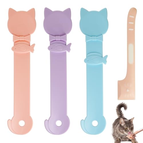 3 x Katzen-Leckerlöffel, Katzen-Löffel, mit 1 rosa Einmachlöffel, breite Öffnung, Anti-Überlauf-Design, Schnappverschluss, um Abfall zu vermeiden (lila, rosa, blau) von PKRFCJ