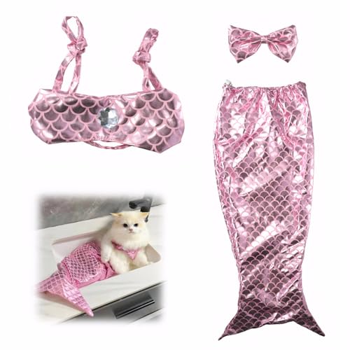Katze Meerjungfrau Kostüm Rosa Katze Meerjungfrau Schwanz Welpe Kätzchen Fischschwanz Kostüm Lustige Kreative Dekoration Kostüme Foto Requisiten und Partyzubehör für Haustiere (Größe S) von PKRFCJ