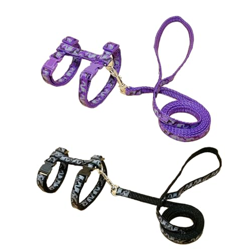 Katzengeschirr und Leine, Set mit Halsband, ausbruchsicher und verstellbar, Kätzchengeschirr für kleine bis mittelgroße Katzen, Spazier- und Reiseset (Schwarz + Lila) von PKRFCJ