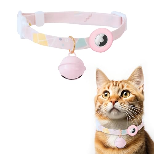 PL Pro Livin g Katzenhalsband mit Airtag-Halter, niedliches Kätzchen-Halsband mit Glöckchen, rosa Katzenglocken-Halsband für Mädchen und Jungen, kleine Kätzchen-Halsbänder, stilvoll und sicher für von PL Pro Livin