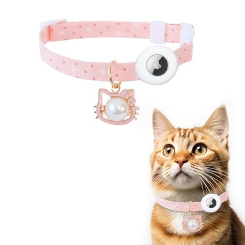 PL Pro Livin g Katzenhalsband mit Airtag-Halter, niedliches Kätzchen-Halsband mit Glöckchen, rosa Katzenhalsband für Mädchen und Jungen, kleine Kätzchen-Halsbänder, stilvoll und sicher für alle von PL Pro Livin