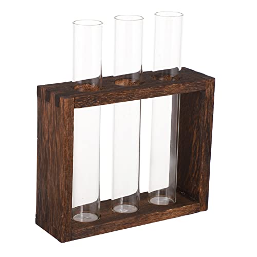 PLAFOPE 3-teiliger Vintage-holzständer Glasröhren-pflanzgefäß Luftpflanzen-Terrarium Mini-hydrokultur-pflanzenhalter für Büro-Wohnzimmer- von PLAFOPE