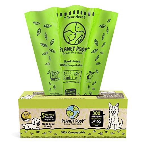 Kompostierbare Hundepoop Tasche, Biodegradable Poop Taschen für Hunde. Pet Waste Bags Standardgröße 9x13 Zoll. Premium-Stärke, dicht, ohne Duft (300 Count Single Large Roll) von PLANET POOP