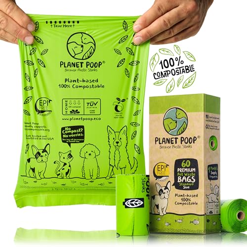 Kompostierbare Hundepoop Tasche, Biodegradable Poop Taschen für Hunde. Pet Waste Taschen 9x13 Zoll auf Nachfüllrollen. Premium-Stärke, dicht, ohne Duft. Höchste Unterstützung Hund Rettung von PLANET POOP