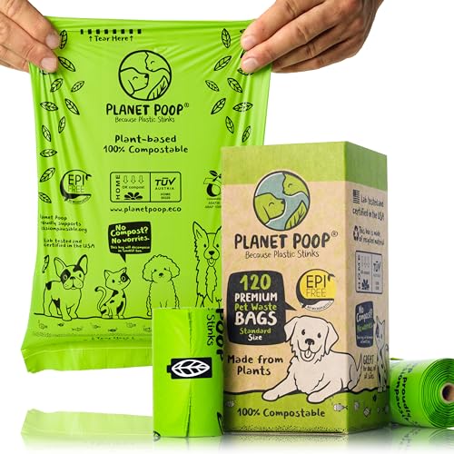 Kompostierbare Hundepoop Tasche, Biodegradable Poop Taschen für Hunde. Pet Waste Taschen 9x13 Zoll auf Nachfüllrollen. Premium-Stärke, dicht, ohne Duft. Höchste Unterstützung Hund Rettung von PLANET POOP