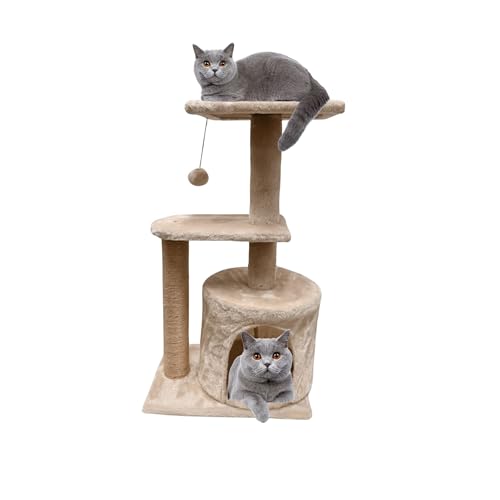 Kratzbaum für Katzen, mehrstufig, stabil, Kletterturm, Katzenaktivitätsbäume mit Leiter, Möbel-Spielhaus für Kätzchen, Indoor-Haustieraktivität (Beige, 40 x 30 x 70 cm) von PLASTIFIC