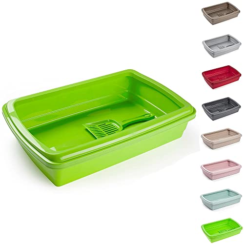 PLASTIFIC Große Katzentoilette oder Set mit Schüsseln + Schaufel Offene Kunststoffbox Toilettenrand Einfache Reinigung Katzentoilette Katzentoilette Kätzchen Katzen (Grün) von PLASTIFIC