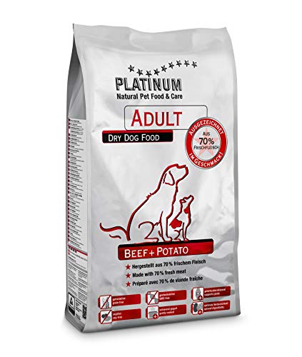PLATINUM - Hundenahrung Adult Beef aus Fleischsaftgarung - 5kg Hundefutter trocken nährstoffreich wie Barf - besonders schmackhaftes Hundetrockenfutter für kleine und große Hunde - in DE geprüft von PLATINUM