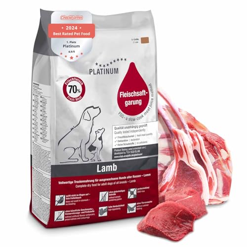 PLATINUM - Hundenahrung Adult Lamb aus Fleischsaftgarung - 5kg Hundefutter trocken nährstoffreich wie BARF - besonders schmackhaftes Hundetrockenfutter für kleine und große Hunde - in DE geprüft von PLATINUM