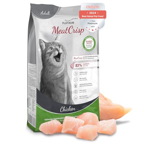 PLATINUM - Katzenfutter MeatCrisp Adult Chicken aus dem Frischfleischtrockner - 1,5kg Katzenfutter trocken mit 83% Frischfleisch - Trockenfutter für Katzen - Crispy Biss und leicht verdaulich von PLATINUM