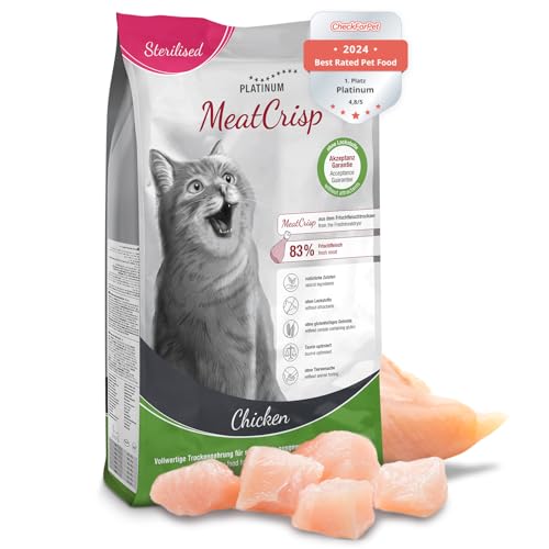 PLATINUM - Katzenfutter MeatCrisp Sterilised Chicken aus dem Frischfleischtrockner - 1,5kg Trockenfutter für Katzen mit 83% Frischfleisch - Crispy Biss - reduzierter Kaloriengehalt von PLATINUM