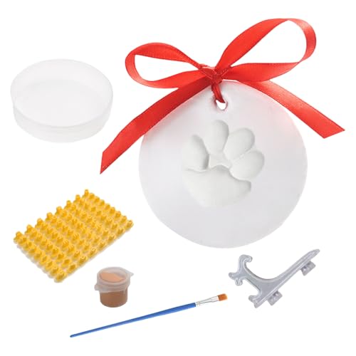 Hundepfoten-Andenken-Set, 2 Stück, Ton-Ornament für Haustiere, inklusive Präsentationsständer und Anpassungswerkzeugen, Haustierpfotenabdruck-Set von PLCPDM