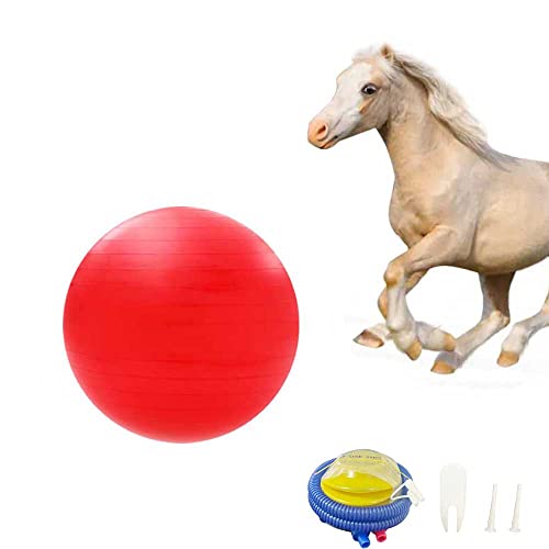 PLEURO Pferdeball-Trainingsspielzeug, großer Ball, Pferdspielzeug, Anti-Platz-Gymnastikball, Spielzeug mit Inflator-Pumpe für Pferd, Lamm, Ziege, Unterhaltung, Spielzeugball (55,9 cm, rot) von PLEURO