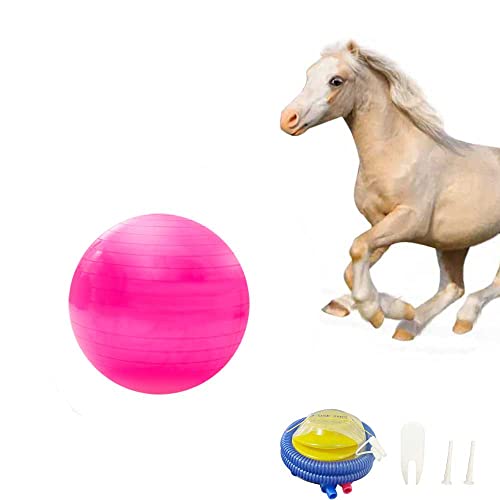 Pferdeball-Trainingsspielzeug, großer Ball, Pferdspielzeug, Anti-Platz-Gymnastikball, Spielzeug mit Inflator-Pumpe für Pferd, Lamm, Ziege, Unterhaltung, Spielzeugball (55,9 cm, Rosa) von PLEURO