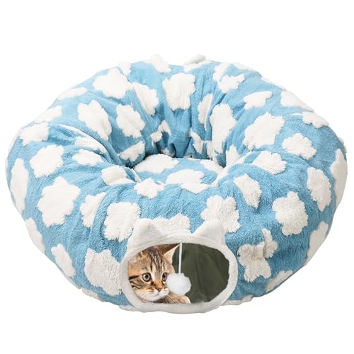 PLITTPETTS Katzentunnelbett für Indoor-Katzen, weicher Katzen-Donut-Tunnel mit waschbarem Kreiskissen, multifunktionales Katzenspielplatz-Spielzeug mit 2 Eingängen, runder Haustier-Spieltunnel für PLITTPETTS Katzentunnelbett für Indoor-Katzen, weicher Katzen-Donut-Tunnel mit waschbarem Kreiskissen, multifunktionales Katzenspielplatz-Spielzeug mit 2 Eingängen, runder Haustier-Spieltunnel für von PLITTPETTS