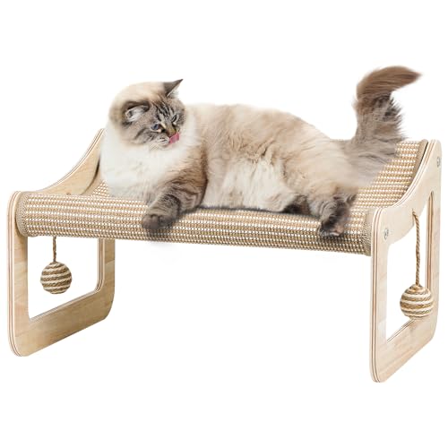 PLITTPETTS Sisal-Kratzbett für Indoor-Katzen, Hängematte für Kratzkissen, 2-in-1 erhöhter Katzen-Sisalstuhl mit 2 Spielzeugbällen für Katzen, Kratzlounge, natürlicher Liegestuhl PLITTPETTS Sisal-Kratzbett für Indoor-Katzen, Hängematte für Kratzkissen, 2-in-1 erhöhter Katzen-Sisalstuhl mit 2 Spielzeugbällen für Katzen, Kratzlounge, natürlicher Liegestuhl von PLITTPETTS