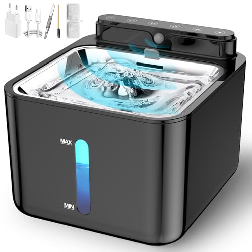 PLOOHT Trinkbrunnen für Katze Kabellos, Katzenbrunnen mit Bewegungsmelder, Katzenbrunnen Batteriebetrieben 3,2L, Eingebauter 4000mAh Wiederaufladbare Akku, mit Leiser Pumpe und Filter, Schwarz PLOOHT Trinkbrunnen für Katze Kabellos, Katzenbrunnen mit Bewegungsmelder, Katzenbrunnen Batteriebetrieben 3,2L, Eingebauter 4000mAh Wiederaufladbare Akku, mit Leiser Pumpe und Filter, Schwarz von PLOOHT